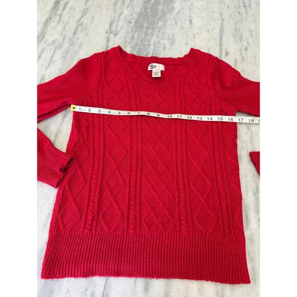 SO Red Sparkle V-Neck Sweater Size Large Holiday Winter Preppy Y2K - Picture 6 of 7